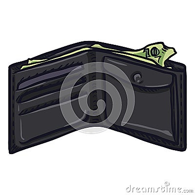 Vector Single Cartoon Open Wallet Vector Illustration