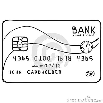 Vector Single Sketch Bank Credit Card Vector Illustration