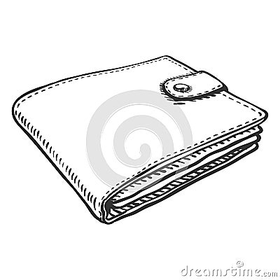 Vector Single Sketch Leather Wallet Vector Illustration