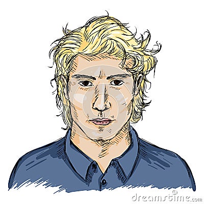 Vector Single Sketch Male Face. Men Hairstyle Vector Illustration