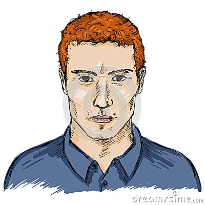 Vector Single Sketch Male Face. Men Hairstyle Stock Photo