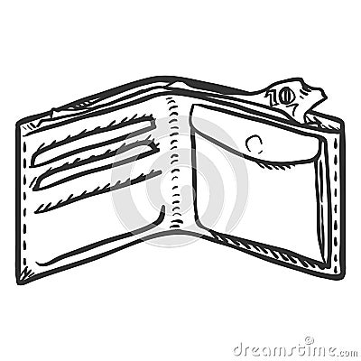 Vector Single Sketch Open Wallet Vector Illustration