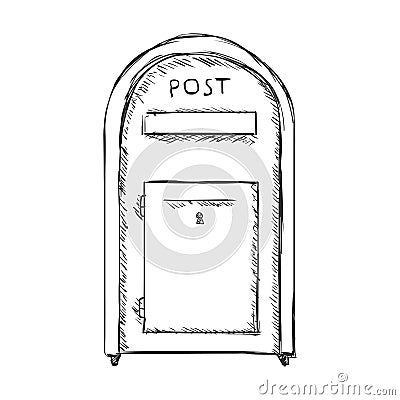 Vector Single Sketch Street Postbox. Vector Illustration