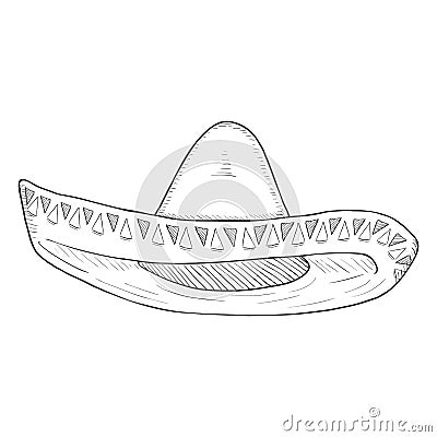 Vector Single Sketch Traditional Mexican Hat. Sombrero. Vector Illustration