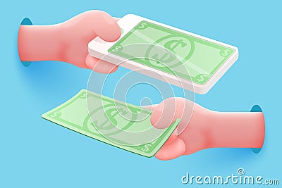 Vector hand hold mobile phone and dollar banknote Vector Illustration