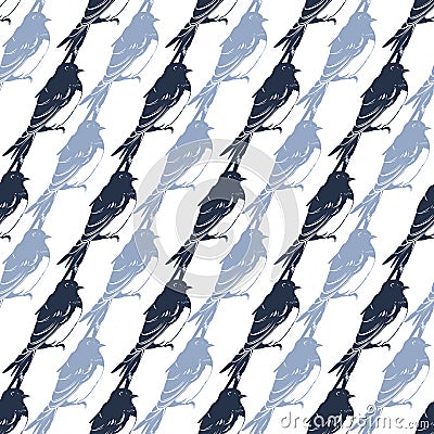 Vector Sitting Swallows Birds Diagonal Seamless Vector Illustration