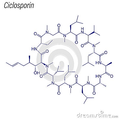 Vector Skeletal formula of Ciclosporin. Drug chemical molecule Stock Photo
