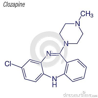 Vector Skeletal formula of Clozapine. Drug chemical molecule Stock Photo