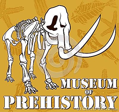 Vector skeleton of mammoth on paleontology background museum of prehistory Vector Illustration