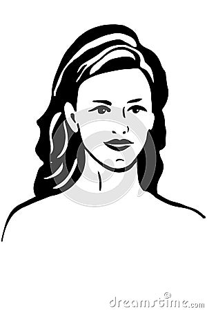 Vector sketch of a beautiful girl with brunette hair Vector Illustration