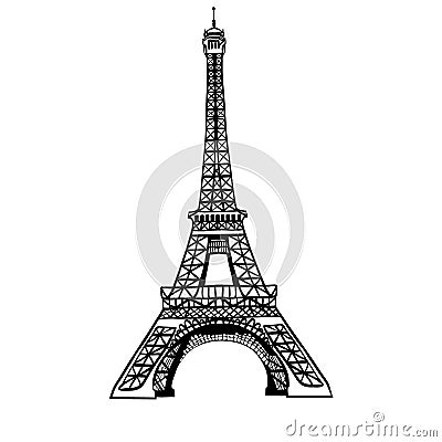 Vector sketch black Eifel Tower hand drawn landmark symbol of Paris, France. Great for french invitations, greeting Vector Illustration