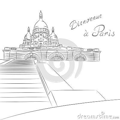 Vector cityscape with Sacre Coeur in Paris Vector Illustration