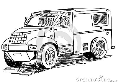 Vector Sketch Drawing Illustration of Armored Truck Vector Illustration