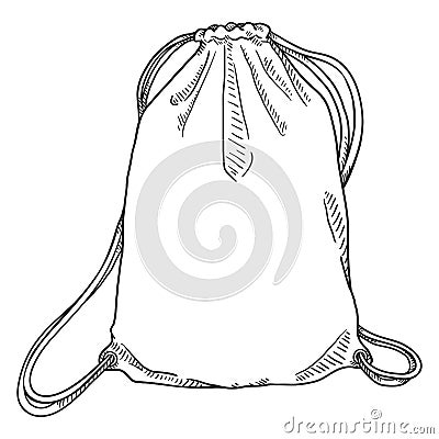 Vector Sketch Drawstring Bag. Shoesbag Vector Illustration