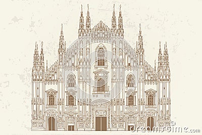 Vector sketch of Duomo cathedral in Milan, Italy Vector Illustration