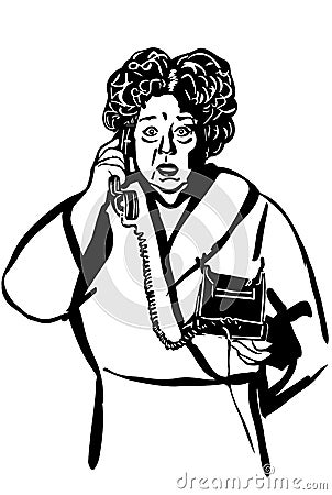 Vector sketch of an elderly woman talking on the phone Vector Illustration