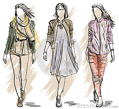 Vector Sketch of Fashion models Cartoon Illustration