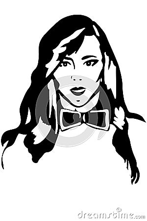 Vector sketch of a girl brunette in a tie butterfly Vector Illustration