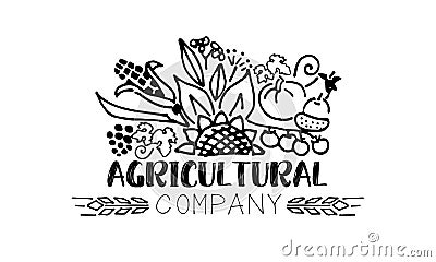 Agricultural company logo in sketch style Vector Illustration