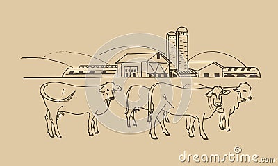 agricultural farm, agri business with cows Vector Illustration