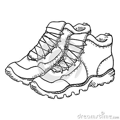 Vector Sketch Illustration - Extreme Hiking Boots Vector Illustration