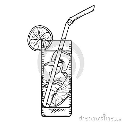 Vector Sketch Illustration - Glass of Lemonade Vector Illustration