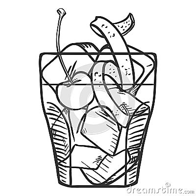 Vector Sketch Illustration - Old Fashioned Cocktail Vector Illustration