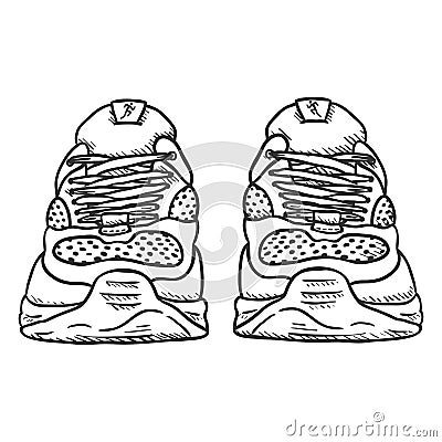 Vector Sketch Illustration - Pair of Running Shoes. Front View Vector Illustration