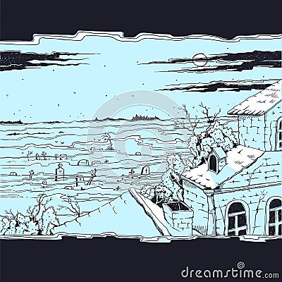 Vector sketch illustration of a spooky landscape Vector Illustration