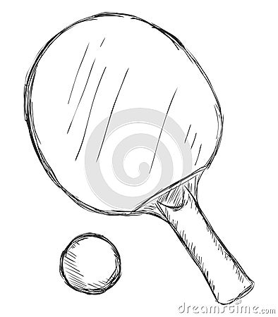 Vector Sketch Ping-Pong Racket and Ball Stock Photo