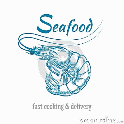 Vector sketch shrimp seafood logo Vector Illustration