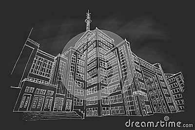 Vector sketch of State Industry Building in Kharrkov, Ukraine. Vector Illustration