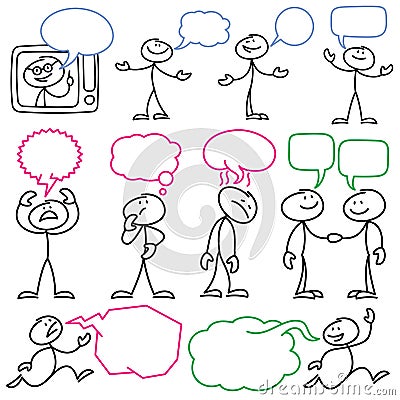 Vector sketch stick figures with blank dialog bubbles Vector Illustration