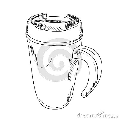 Vector sketch of thermo cup with handle Vector Illustration