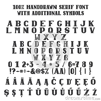 Vector sketched handdrawn font with additional symbols Vector Illustration