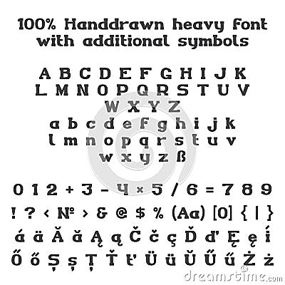 Vector sketched handdrawn serif bold font with additional symbols Vector Illustration