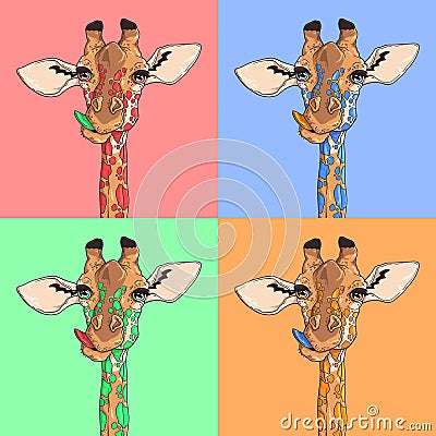 Vector sketching illustrations. Portrait of multicolored funny giraffe Vector Illustration