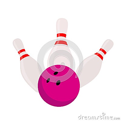 Vector skittles with bowling - strike. Sport equipment. Cartoon flat style Vector Illustration