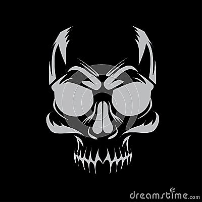 Vector skull tshirt design in shadow on the black background. Vector Illustration