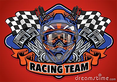 Skull wearing motocross helmet racing team Vector Illustration