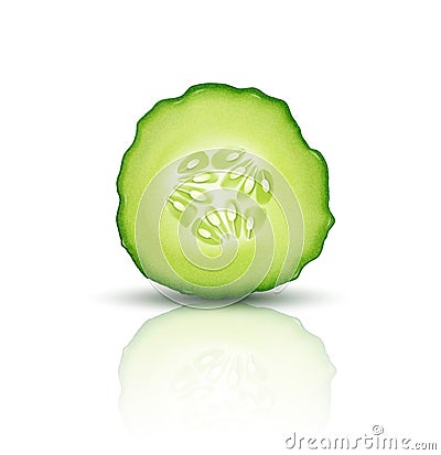 Vector slice juicy cucumber isolated on white background. Realistic 3d illustration. Element for modern design. Vector Illustration