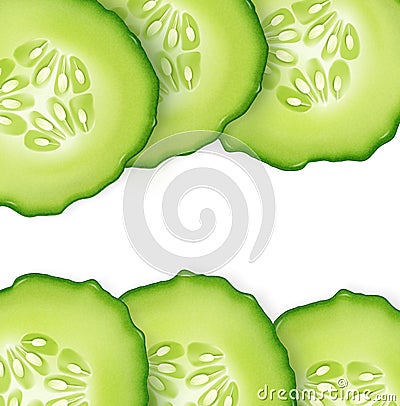 Vector slice juicy cucumber on white background.Green f Vector Illustration