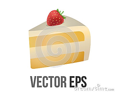 Vector slice of strawberry cake icon, layered with whipped cream and strawberry Vector Illustration