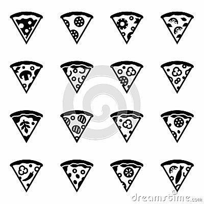 Vector Slise of pizza, chitmil, italy, product, icon set Vector Illustration