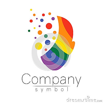 Vector slogotype ymbol of human head. Person face. Rainbow color isolated on white. Concept sign for LGBT, business Vector Illustration