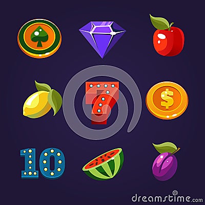 Vector Slot Machine Symbols Set Vector Illustration