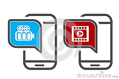 Vector smartphone with video player. App icons for video playback or streaming. Mobile streaming technologies. Vector Illustration