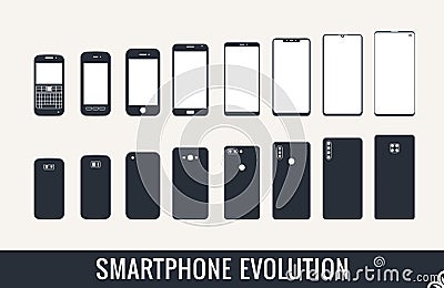 Vector smartphone on a white background. The evolution of mobile phones, a set of modern smartphones Vector Illustration