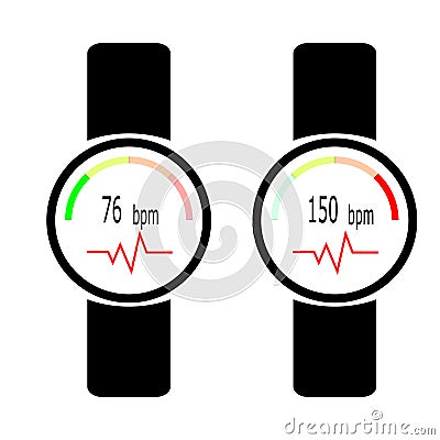 Vector smartwatch showing heart rate measurement results Vector Illustration