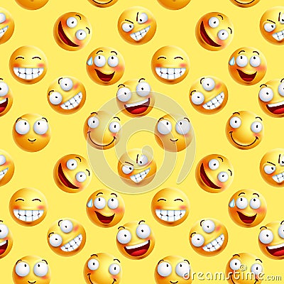 Vector smileys wallpaper continuous pattern with seamless facial expressions Vector Illustration